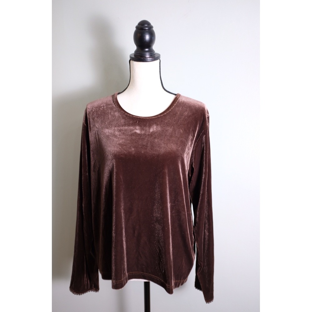 Vintage Denim & Co Brown Velvet Top Large 90s Whimsygoth Indie Romantic